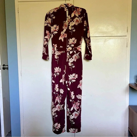 Zara Burgundy Floral Print Jumpsuit Size Small - Picture 8 of 13